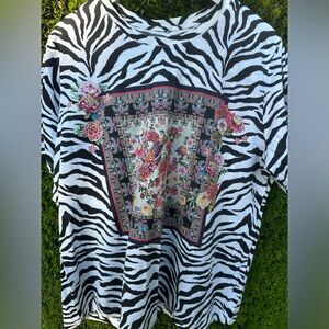 Johnny Was Black and White Zebra Print Top